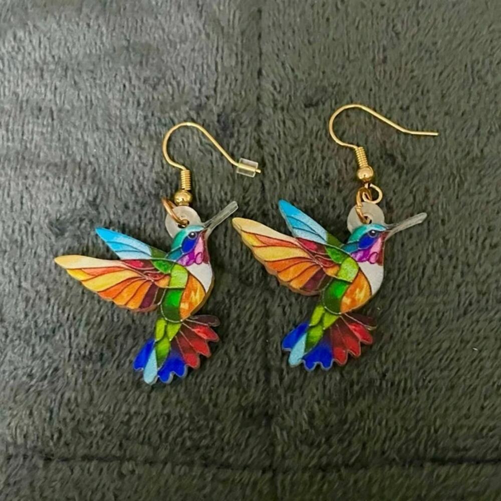 Women's New Earrings Dangle Style Rainbow Hummingbirds